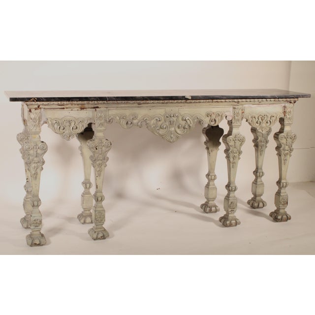 French Louis XIV Style Grisaille Painted Console Table For Sale - Image 3 of 11