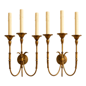 Pair of 1990s Gilt Wooden Sconces 3 Lights