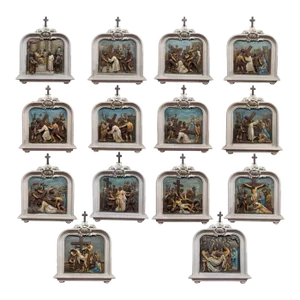 Complete Set of 14 19th Century French Polychrome Stations of the Cross Panels