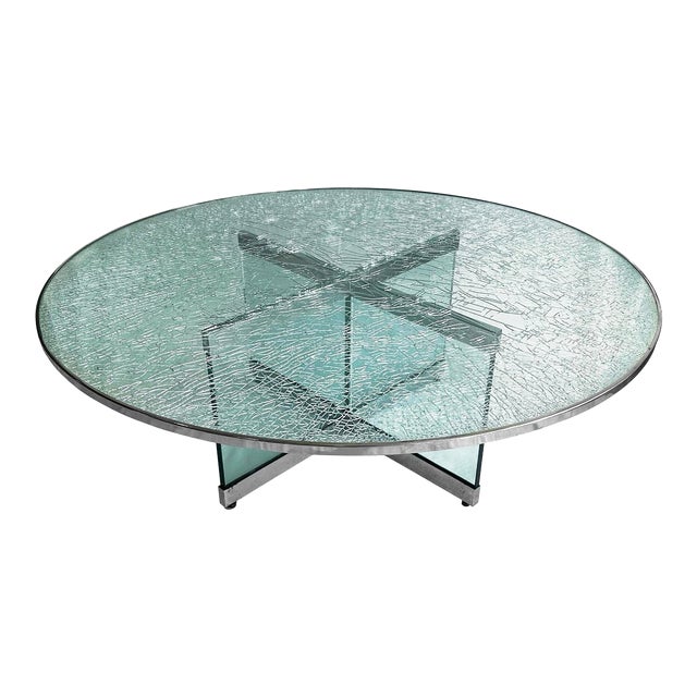 1970s Steve Chase Vintage Crackled Glass Coffee Table For Sale