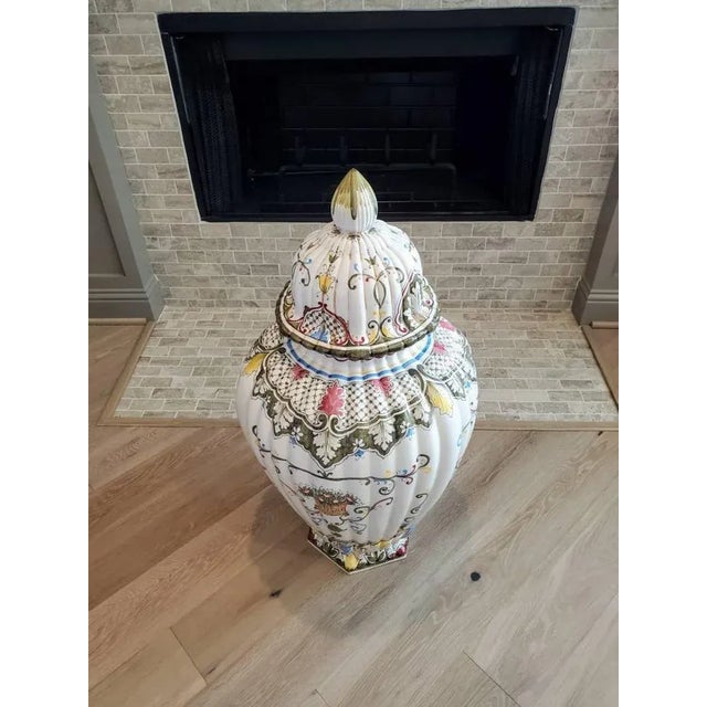 Italian Monumental Italian Hand Painted Fiori Floor Vase For Sale - Image 3 of 11