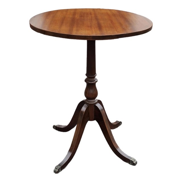 Georgian Style Satin Mahogany Pedestal Quadpod Wine Table, Circa 1910s For Sale