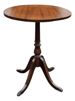 Georgian Style Satin Mahogany Pedestal Quadpod Wine Table, Circa 1910s