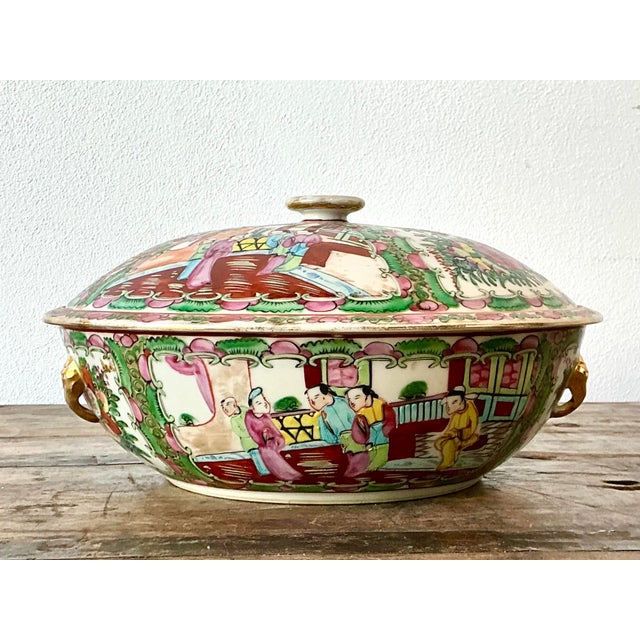 Vintage Asian Rose Famile Lidded Bowl For Sale - Image 4 of 12