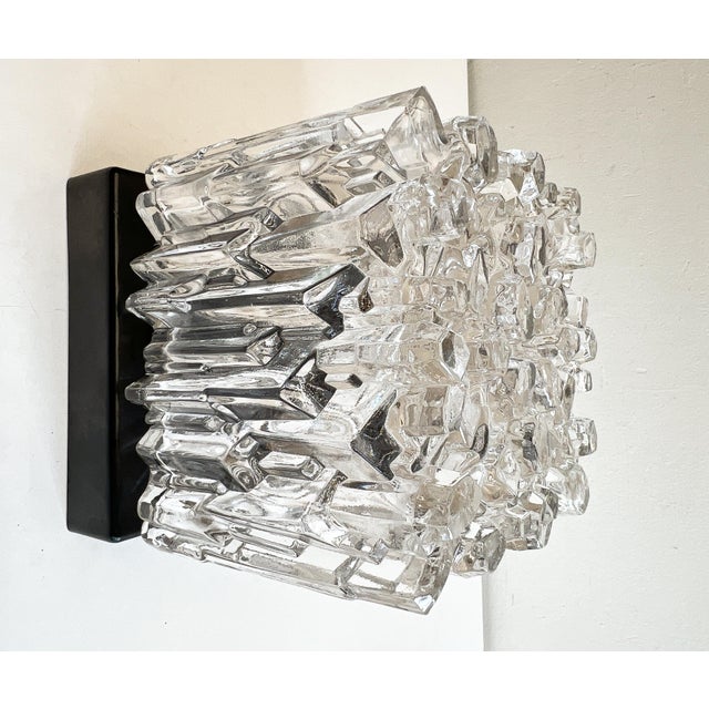 Mid-Century Modern Textured Ice Glass Square Flushmount in the style of Helena Tynell, 1960s For Sale - Image 3 of 15
