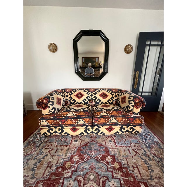 Vintage Southwestern-sofa in the style of George Smith and Ralph Lauren featuring a dramatic Navajo-inspired geometric...