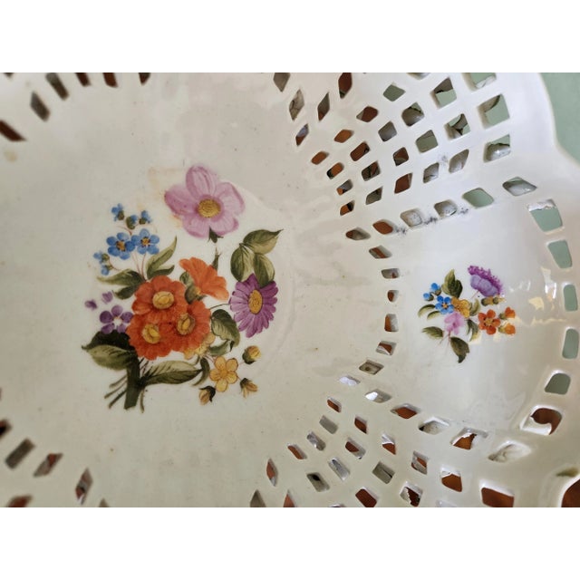 Antique Late 19th Century Thuringian Pedestal Fruit Bowl, Reticulated With Raised Flowers For Sale - Image 10 of 13