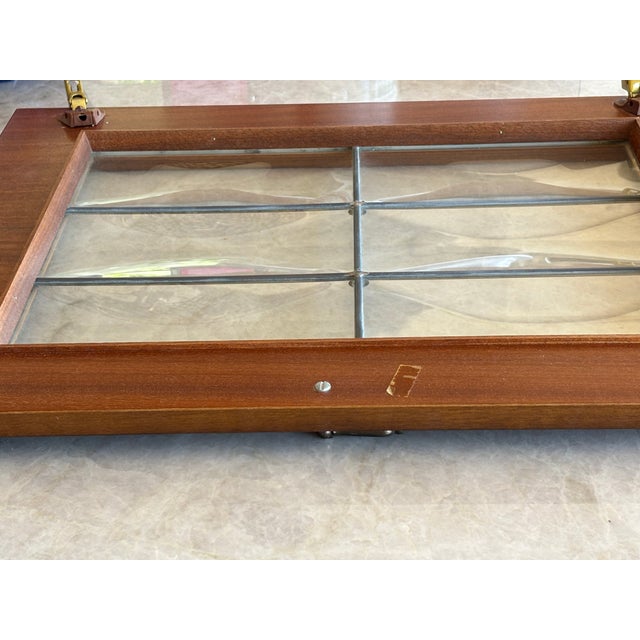 Vintage 70s Pair of Walnut and Convex Leaded Clear Glass Cabinet Doors For Sale - Image 14 of 18