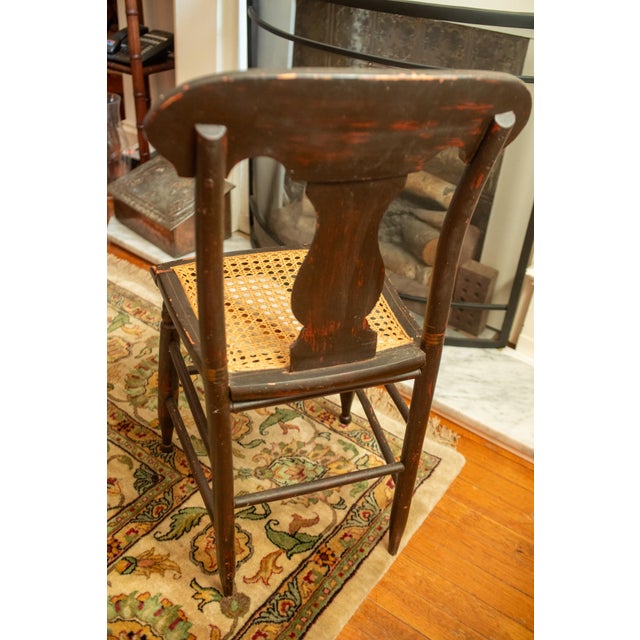Black Antique Hitchcock Chair: Black & Gold Harvest Stencil Caned Seat Early American Occasional Seating For Sale - Image 8 of 9