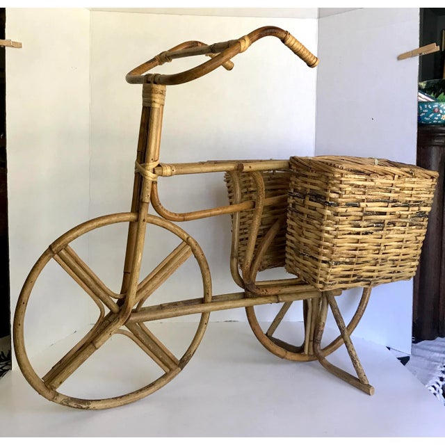 Wood Vintage Wicker and Bamboo Bicycle Basket Decor For Sale - Image 7 of 7