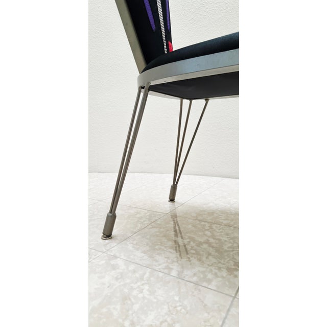 Vintage Memphis Inspired 80s/90s Asymmetrical Steel and Textile Chair For Sale - Image 11 of 13