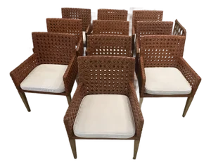 Vintage Set of 10 Woven Cane Rattan Dining Arm Chairs Armchairs Restored