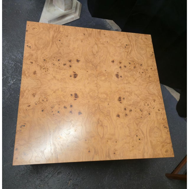 Milo Baughman Style Burl Wood Parsons End Table For Sale - Image 4 of 7