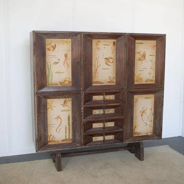 Brown Cabinet in Beech Wood with Three Lockable Doors and Four Drawers attributed to Paolo Buffa, 1950s For Sale - Image 8 of 9