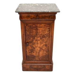 French Walnut Bedside Table with Marble Top, 1880s For Sale