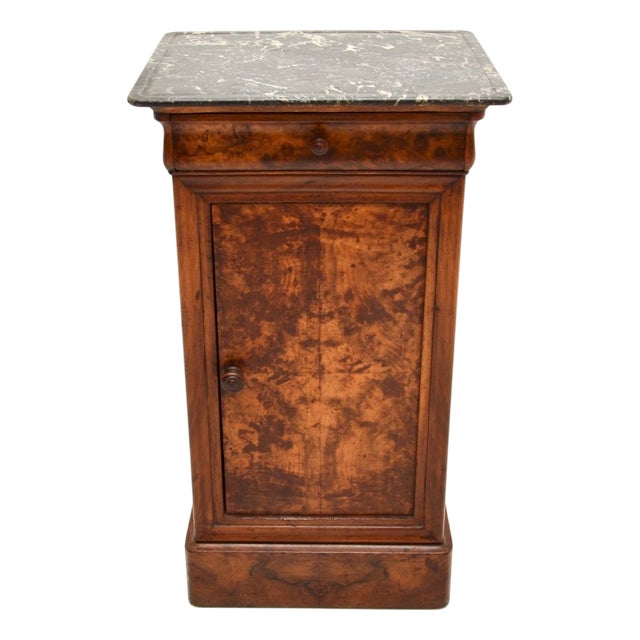 French Walnut Bedside Table with Marble Top, 1880s For Sale