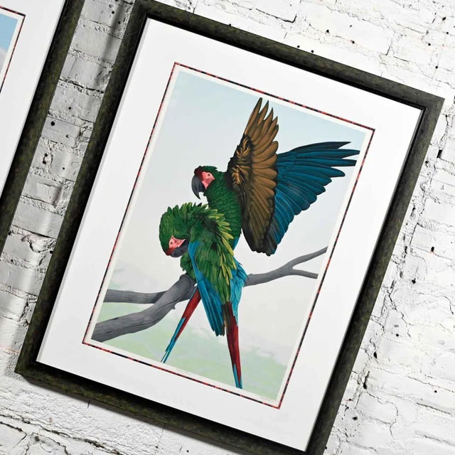 Wood Vintage Dallas John Limited Edition Hand Signed Imperial Mates & Military Macaws Fine Art Serigraph Parrots For Sale - Image 7 of 13
