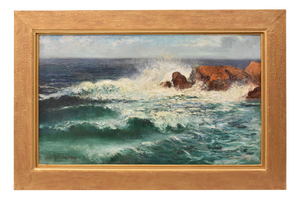 Léon Laurent Galand, Waves and Rocks, 1927, Oil on Canvas, Framed