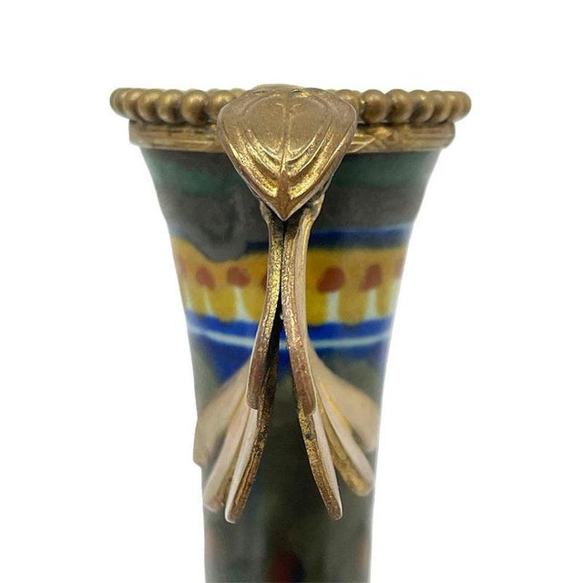 1910s Dutch Earthenware Vase with Feather Decor from PZH Gouda, Holland, 1910 For Sale - Image 5 of 9