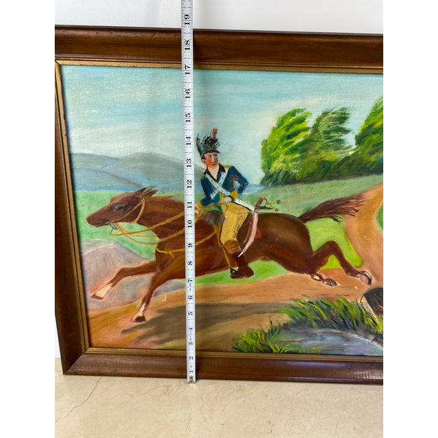 Green Vintage Naive Folk Art Painting, Equestrian Officer, Signed Anna Werner For Sale - Image 8 of 8