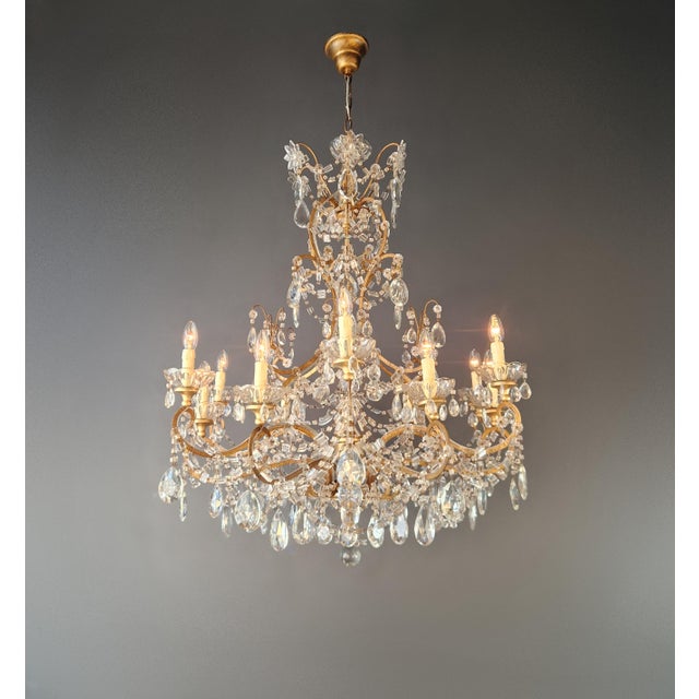 Art Deco Late 19th Century Large Crystal Rustic Antique Chandelier Classic Traditional Solid Wide Glass For Sale - Image 3 of 15