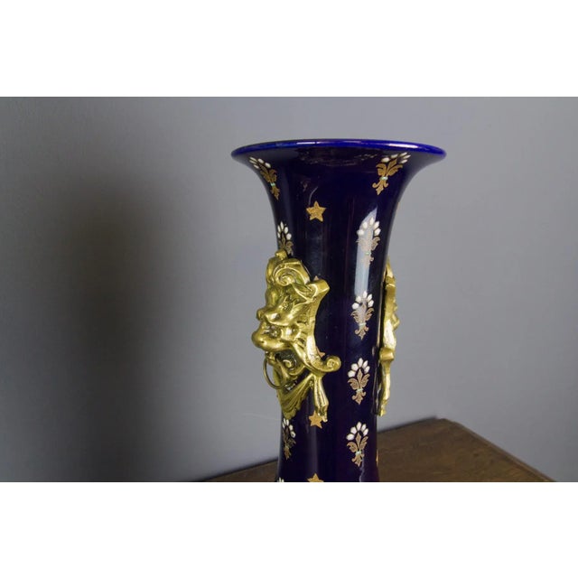 Royal Blue Mantle Clock Set from Boch Frères Keramis, 1920s, Set of 3 For Sale - Image 16 of 18