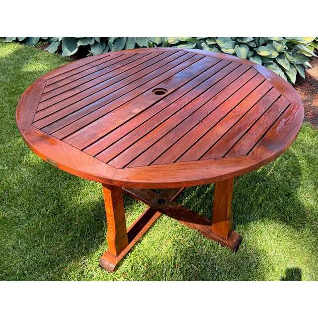 1990s Exceptional Vintage Hand-Carved Estate-Quality 5-Piece Solid Teak Patio Dining Set For Sale In Portland, OR - Image 6 of 13