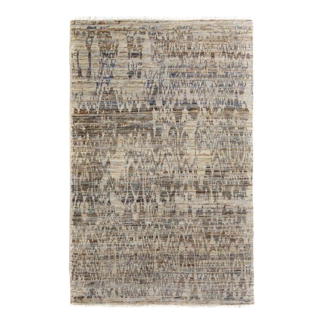 1990s Modern Ikat Gray & Blue Wool Rug - 4'1 X 6'3 For Sale