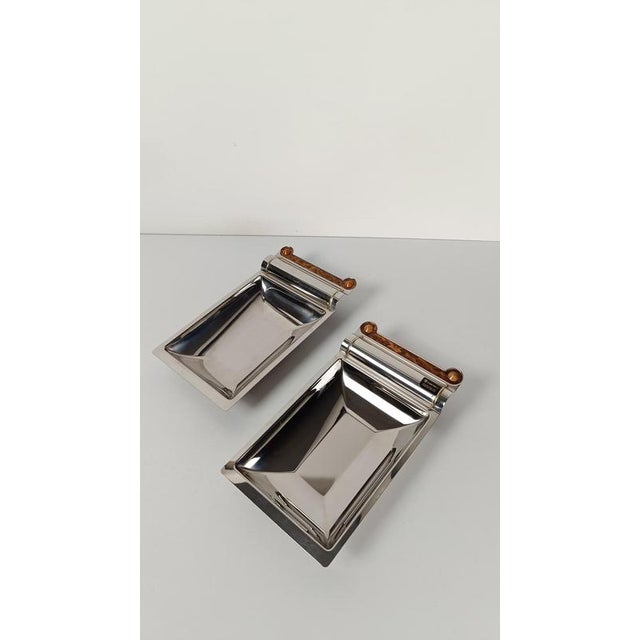 Postmodern Serving Platters in Steel and Veneered Plywood, 1980s, Set of 2 For Sale - Image 9 of 18