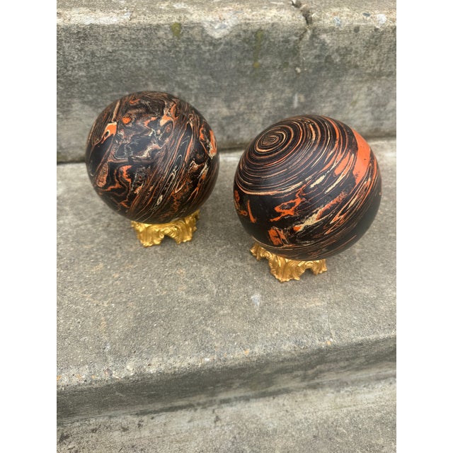 1970s Vintage Marble Spheres on Stands - A Pair For Sale - Image 5 of 8