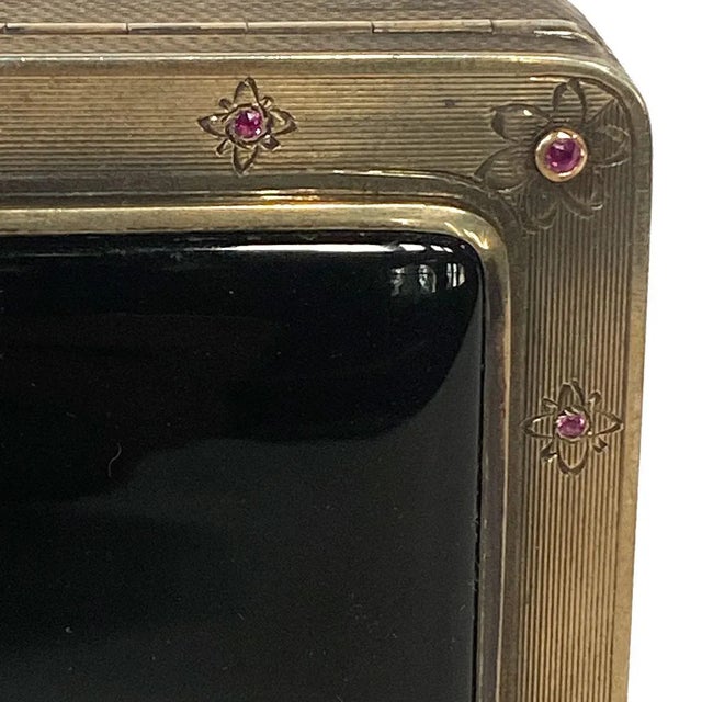 Art Deco German Emil Brenk Gilt Sterling Silver, Onyx and Gemstone Cosmetic Case For Sale - Image 3 of 18