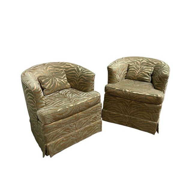 Wood 1970's Swivel Barrel Back Chairs, Milo Baughman Style - A Pair For Sale - Image 7 of 13