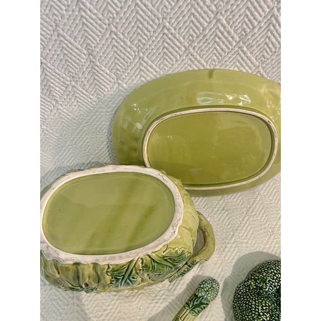 Vintage Portuguese Majolica Broccoli Tureen With Original Ladle & Underplate For Sale - Image 13 of 14