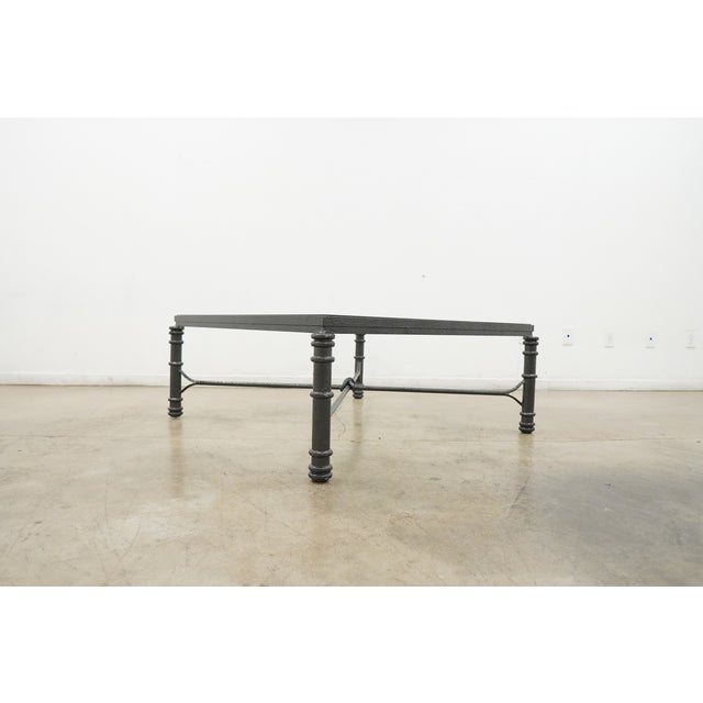 1980s Vintage 1980s Giacometti Style Forged Aluminum/Faux Verdigris Square Glass Coffee Table For Sale - Image 5 of 11
