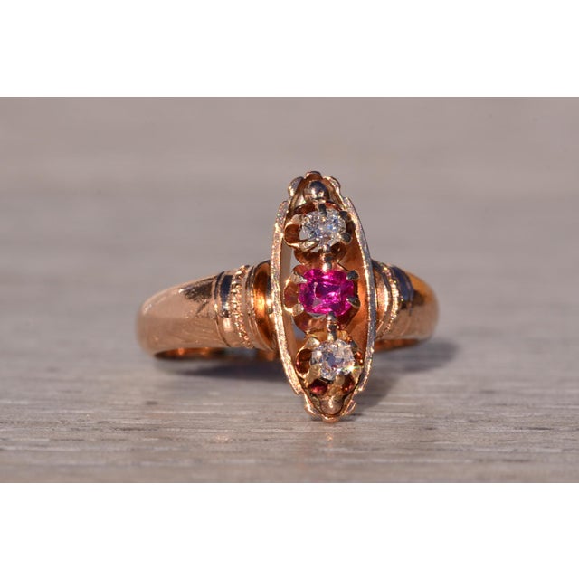 Gold The Padua: Antique Natural Ruby and Diamond Ring in Rose Gold For Sale - Image 8 of 11