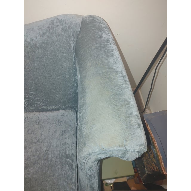 Mid-Century Modern Vintage Down Filled Camelback Sofa - Velvet Silk Upholstery For Sale - Image 3 of 10
