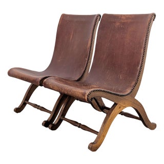 Vintage Chairs in Almazan Oak and Leather by Pierre Lottier, 1950s, Set of 2 For Sale