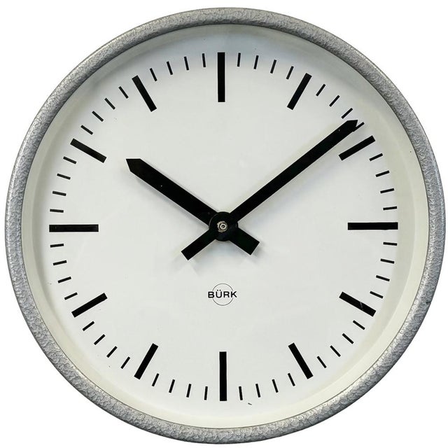 Industrial Grey Wall Clock from Burk, 1970s For Sale - Image 16 of 16