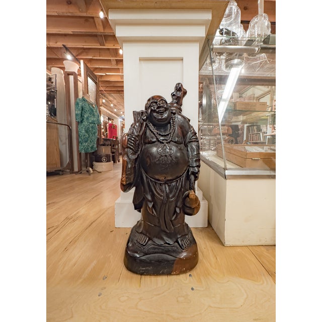 Early 20th Century Laughing Buddha Carved Rosewood Sculpture For Sale - Image 16 of 16