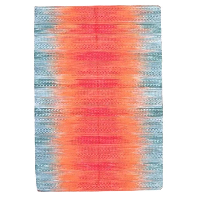 Ikat Style Handwoven Cotton Kilim Rug For Sale