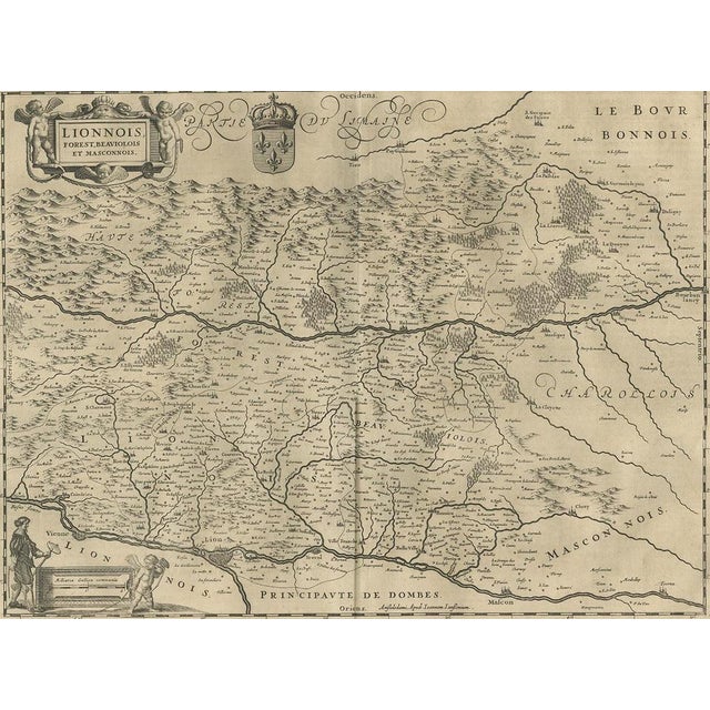 Antique map 'Lyonnois, forest, beauviolois and masconnois'. Decorative map of the Lyonnais region, France. The Lyonnais is...