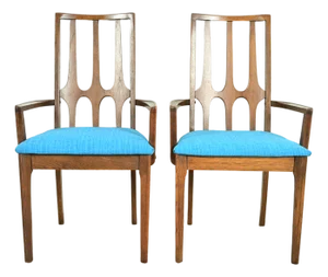 Broyhill Brasilia Mid-Century Modern Sculpted Walnut High Back Armchairs, Pair
