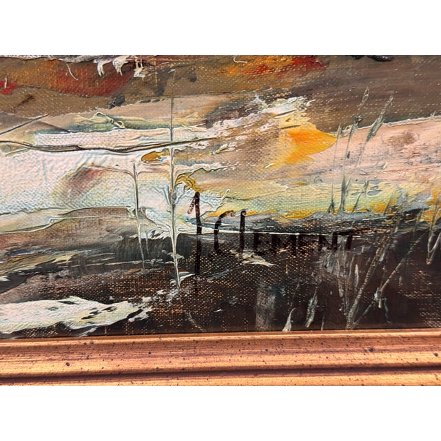 Blue J. Clement Coastal Harbor Oil Painting, Vintage For Sale - Image 8 of 12