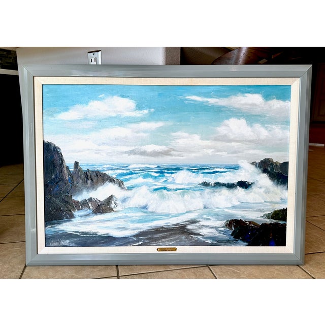 Blue Bennett Bradbury (1914–1991) Mid-Century Oil Painting "Rough Sea From Maui" For Sale - Image 8 of 15