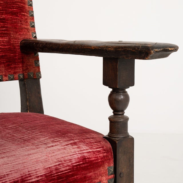 French 18th Century France Red Wood Armchair For Sale - Image 3 of 11