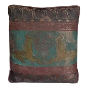 1950s Fortuny Italian Luxury Silk Hand Painted Owl Sofa Throw Pillow