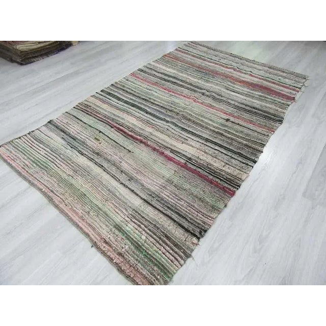 Vintage Striped Turkish Rag Rug - 5'4" x 9'1" For Sale - Image 4 of 6