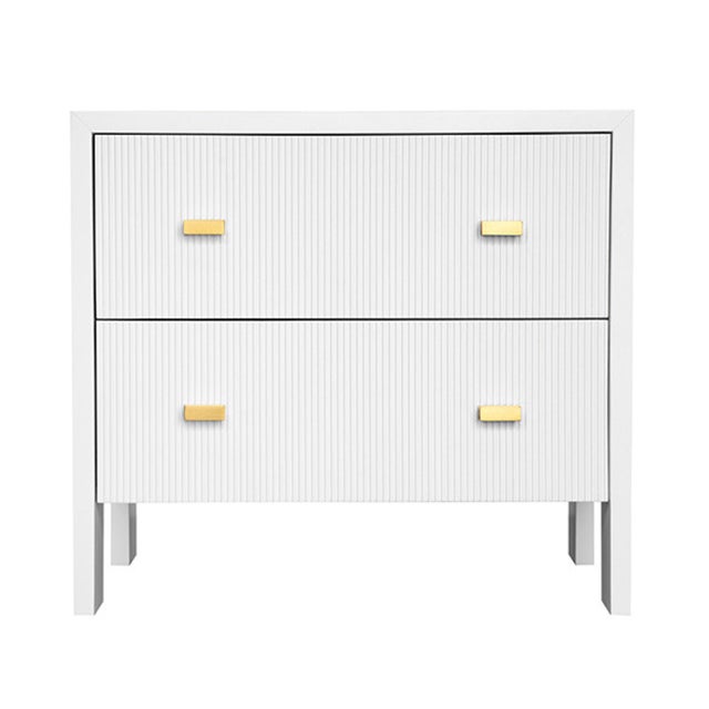 2020s Matthew Izzo Home Andre Fluted Detail Matte White Lacquer Two Drawer Side Table With Brass Hardware For Sale - Image 5 of 5