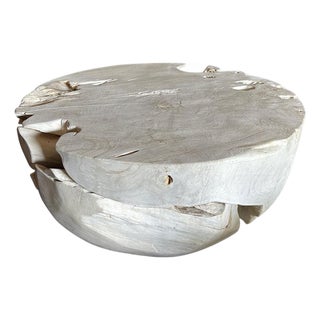 Andrianna Shamaris Organic Drum Shape Teak Wood Coffee Table For Sale