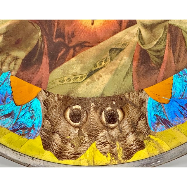 Brazilian Butterfly Wing Morpho Jesus Christ Charger C. 1950s For Sale - Image 4 of 17